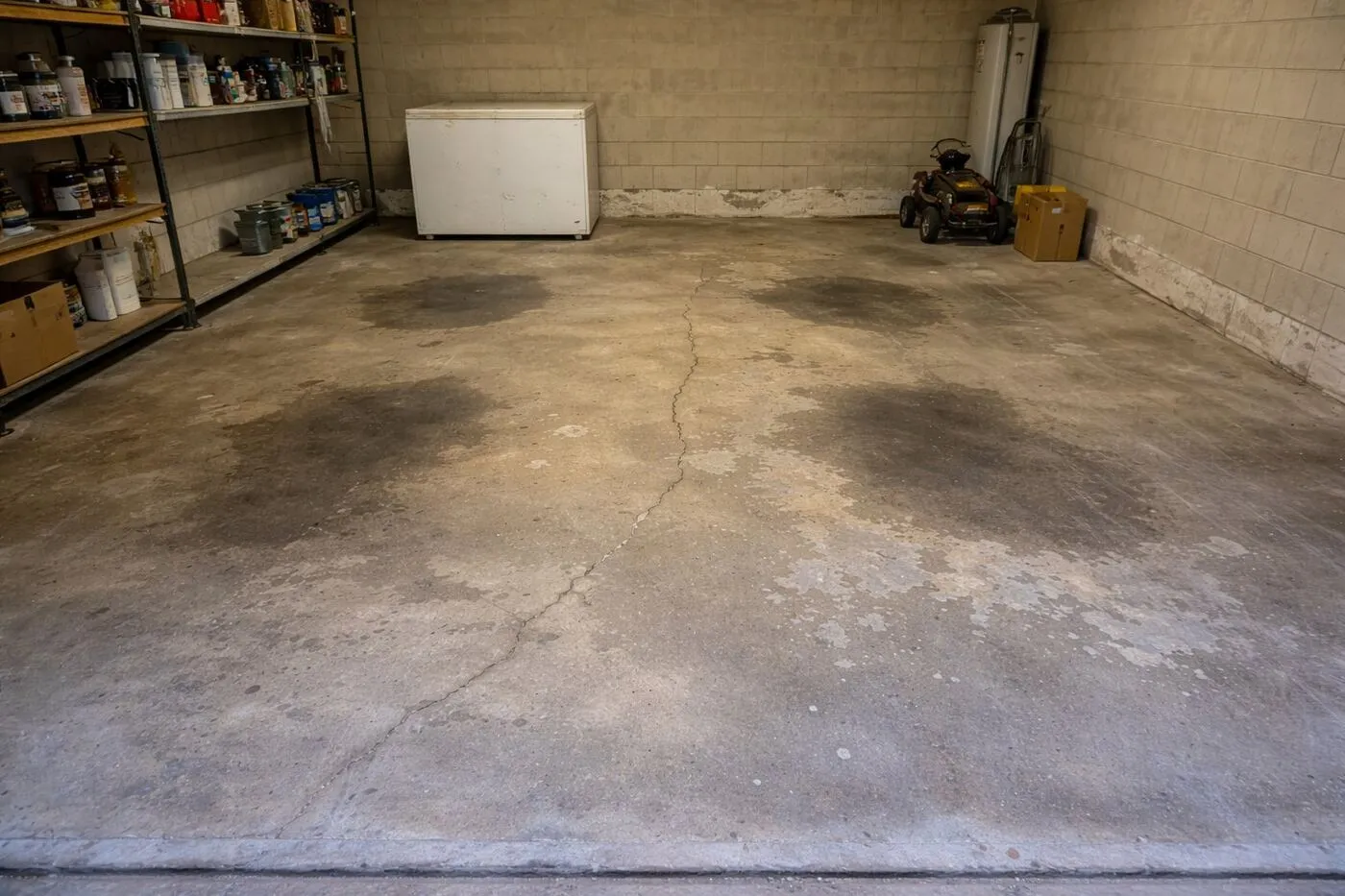 Garage floor before epoxy repair Collier County