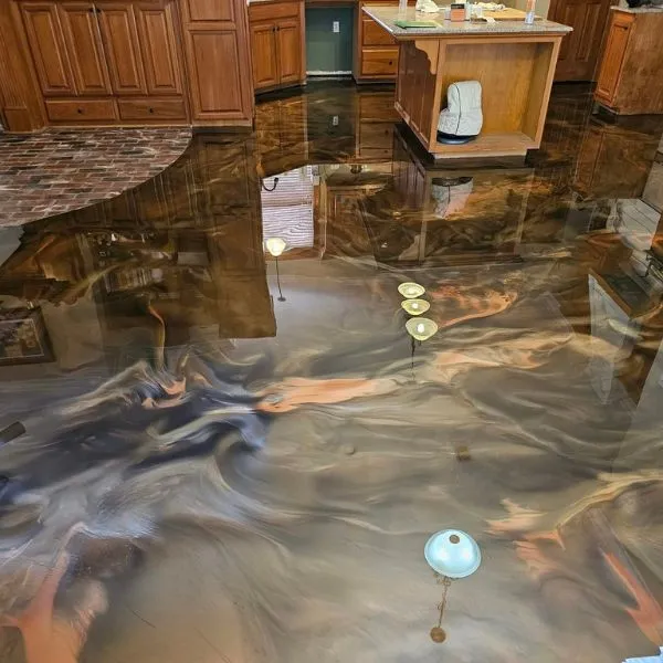 Metallic silver blue epoxy floor Collier County