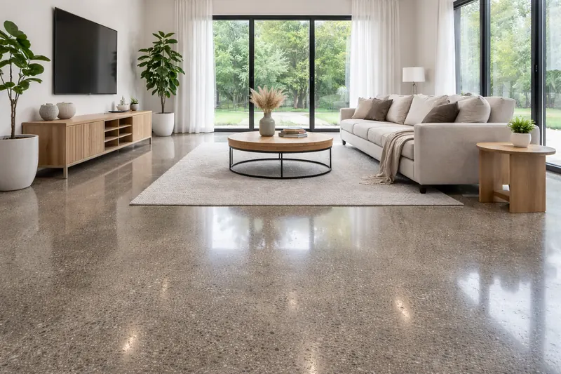 Polished concrete residential living room floor Collier County