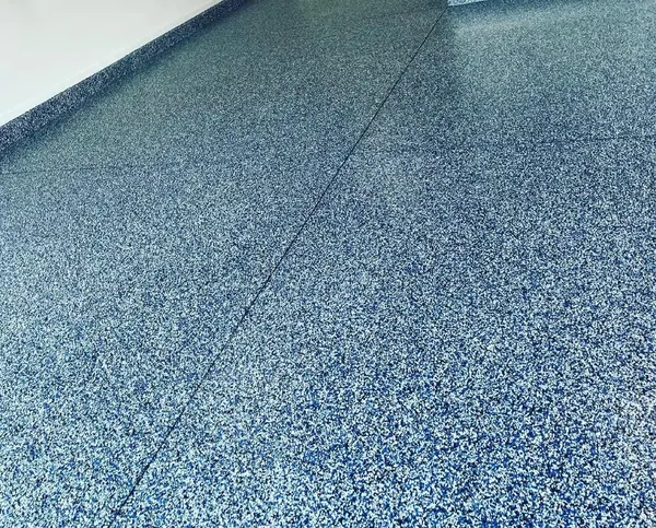 Blue and white epoxy flake finish garage floor Collier County